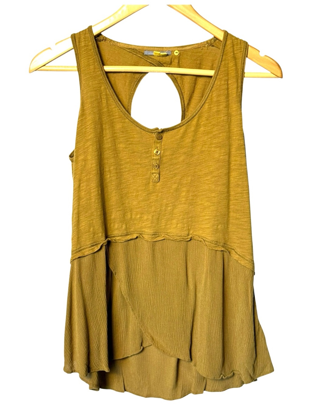 Anthropologie Little Yellow Button Cotton Tank Top mustard brown yellow SMALL